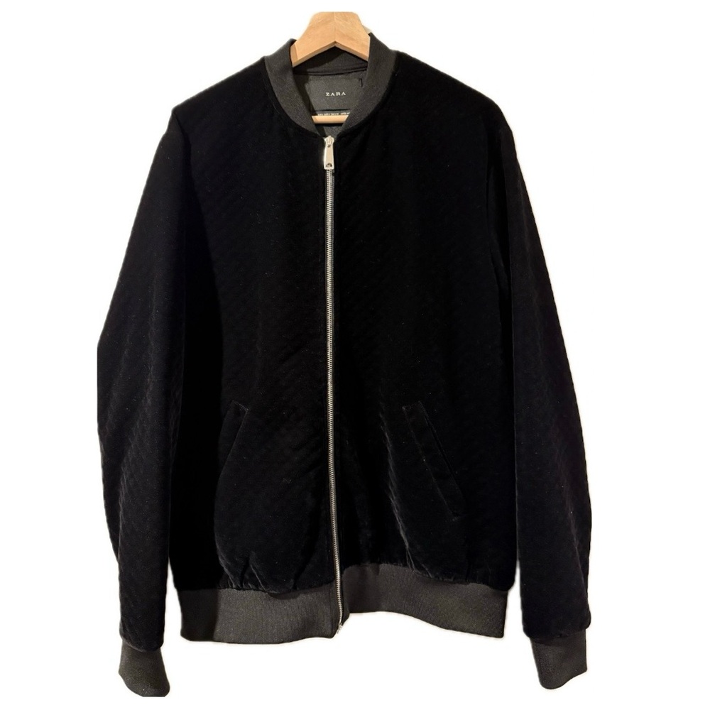 Zara Men's Black Bomber Velvet Jacket